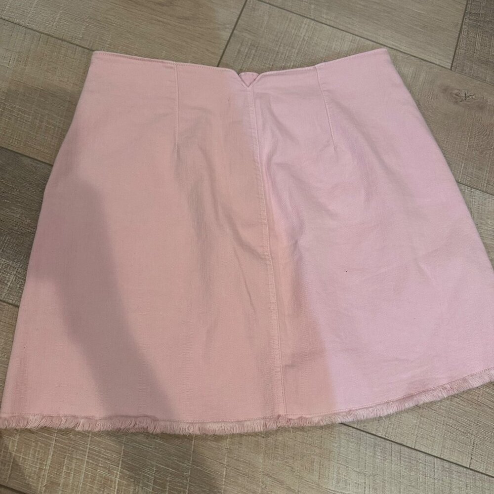 Pink Button-Front Frayed Hem Mini Skirt Harper Heritage By Francescas Size L - Picture 7 of 7